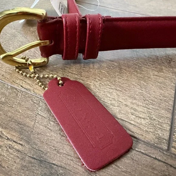 Coach Vintage Red Leather Belt Gold Brass Buckle Large NWT - Picture 6 of 10